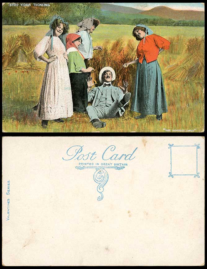 Stop Your Tickling, The Harvest Girls, Haystacks Countryside Humour Old Postcard