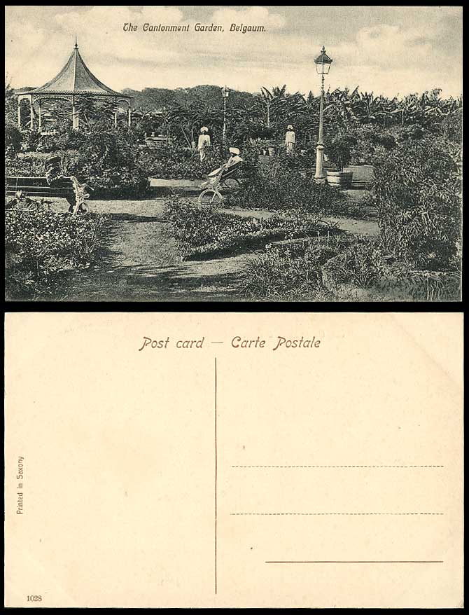 India Old Postcard The Cantonment Garden, BELGAUM, Bandstand Band Stand, Gardens