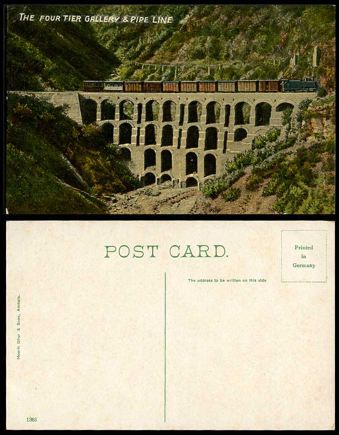 India Old Postcard Four 4 Tier Gallery Pipe Line Locomotive TRAIN Railway Bridge