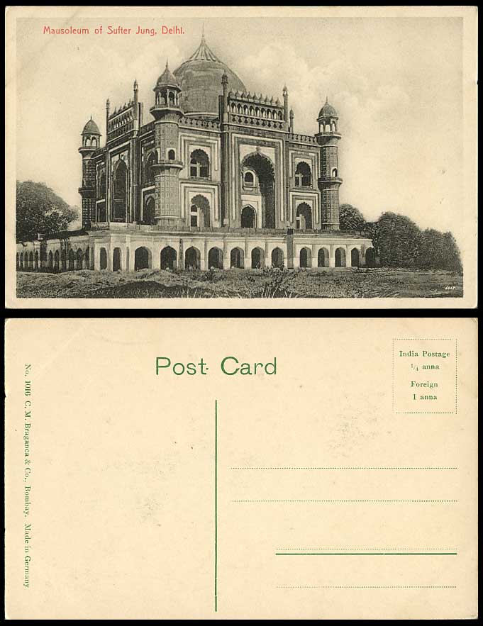 India Old Postcard Mausoleum of Sufter Jung Delhi Tomb Building (British Indian)