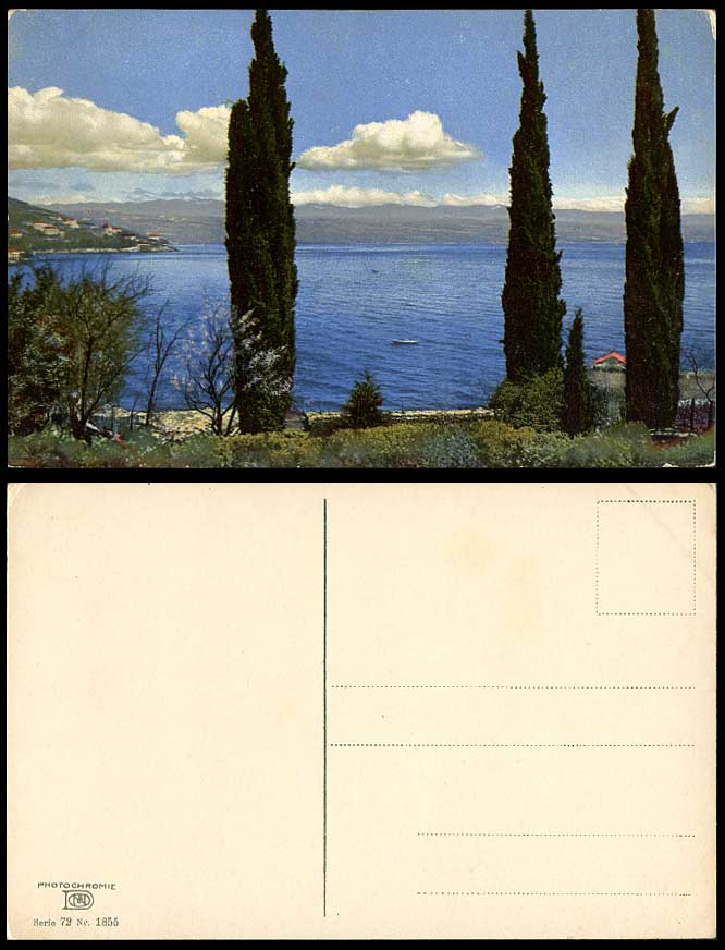 Trees Lake Hills Clouds Nature Natural Landscape Panorama Old Colour Postcard