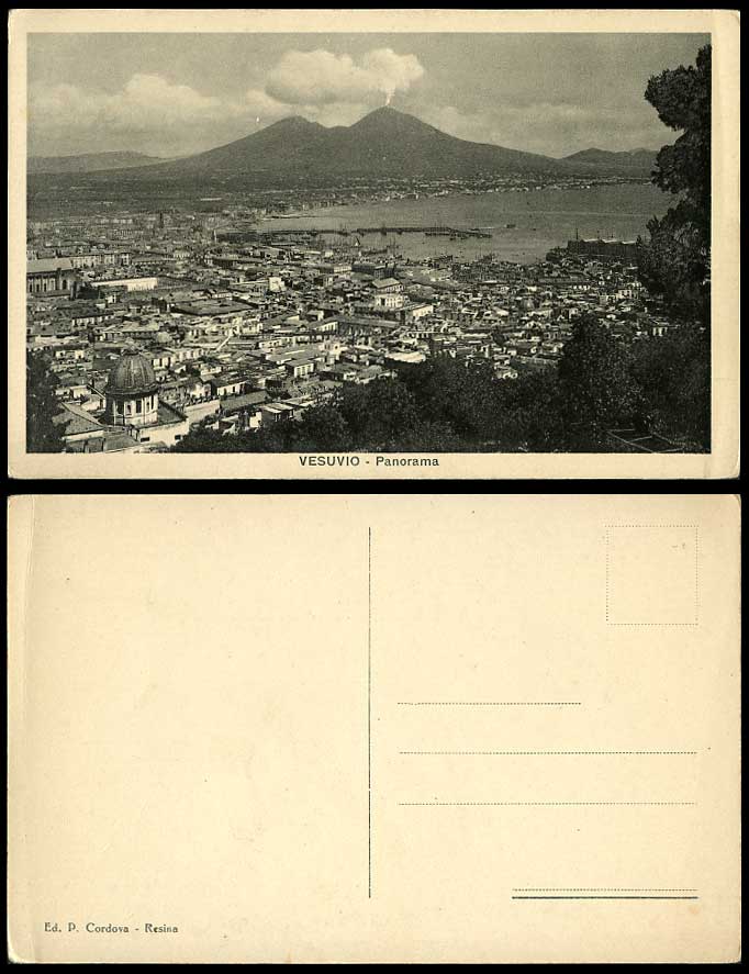 Italy Old Postcard Napoli Naples Panorama General View, Vesuvio Volcano Vesuvius