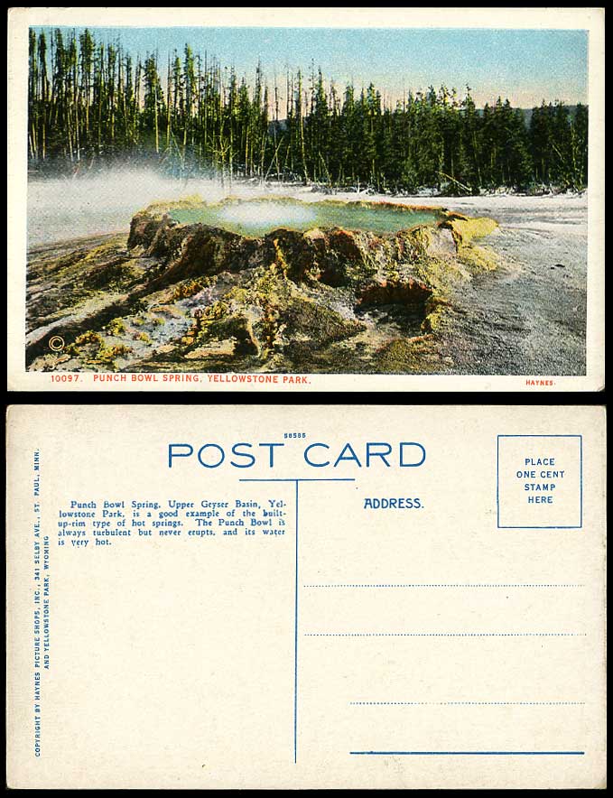 USA Punch Bowl Spring, Upper Geyser Basin Yellowstone National Park Old Postcard