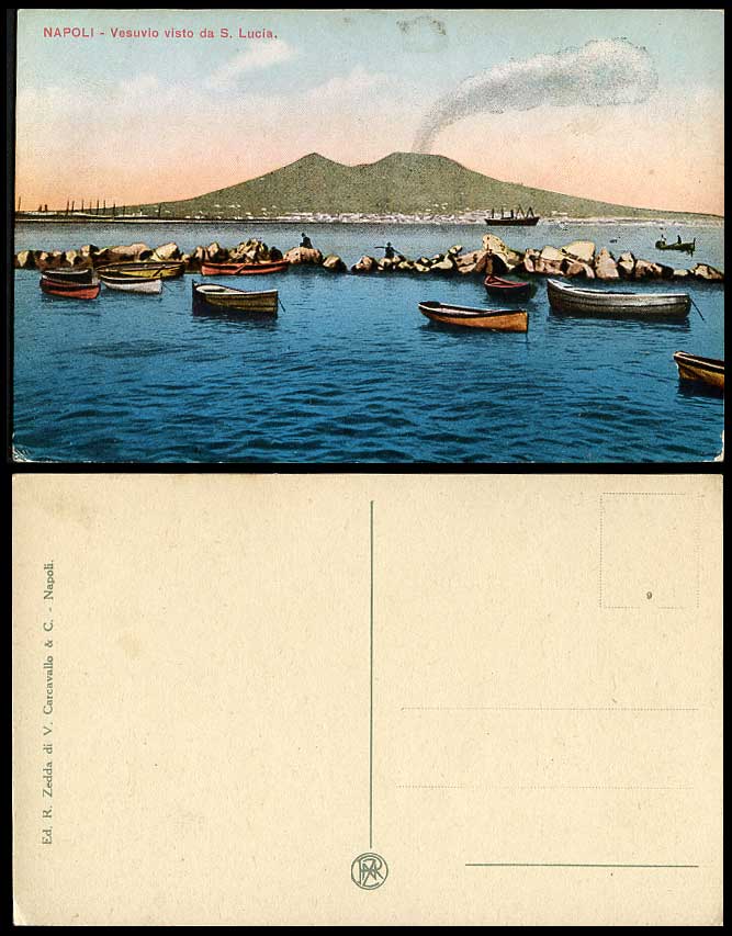 Italy Old Colour Postcard Napoli Volcano Vesuvio visto da S. Lucia, Boats Naples