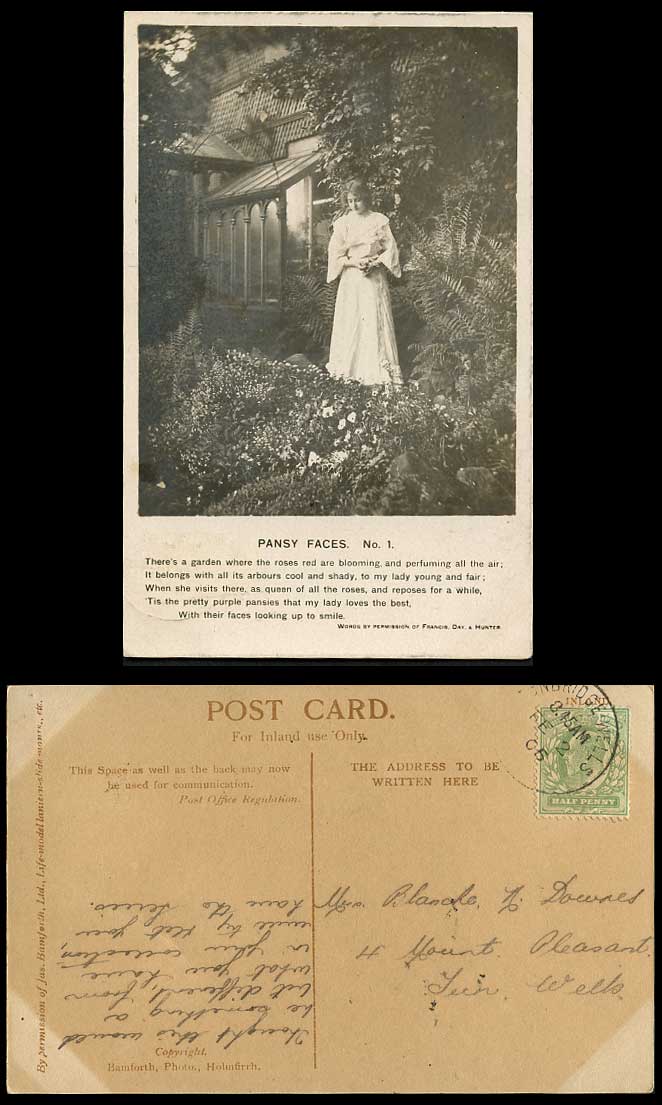 Pansy Faces No.1 There's a Garden where Roses Red are Blooming 1905 Old Postcard