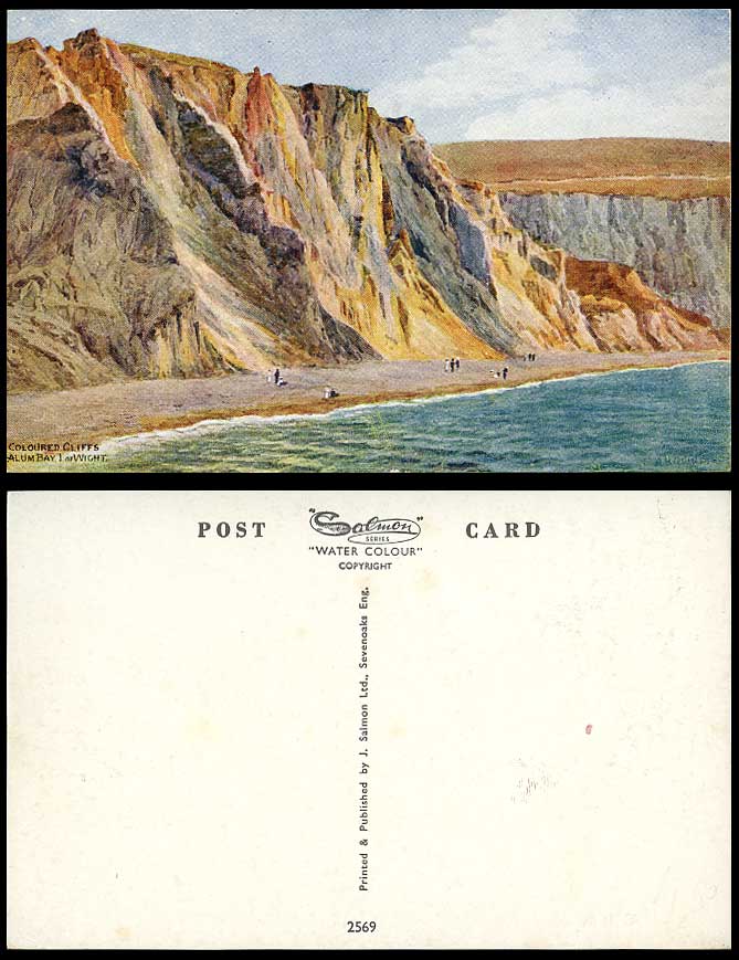 A.R. QUINTON Old Art Postcard Alum Bay Coloured Cliffs Beach Isle of Wight 2569.