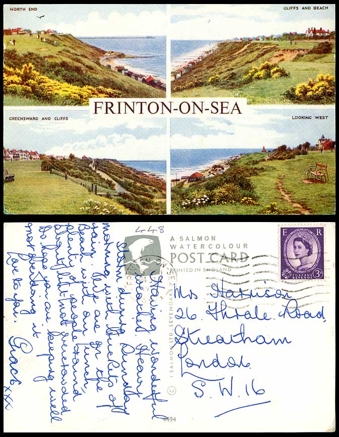 Frinton-on-Sea 1963 Old Postcard North End Cliffs Beach Greensward, A.R. Quinton