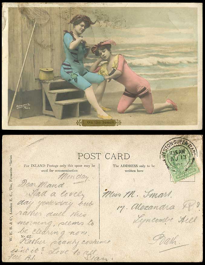 Bathers Bathing Suit Swimsuits, Glamour Ladies Glamorous Women 1905 Old Postcard