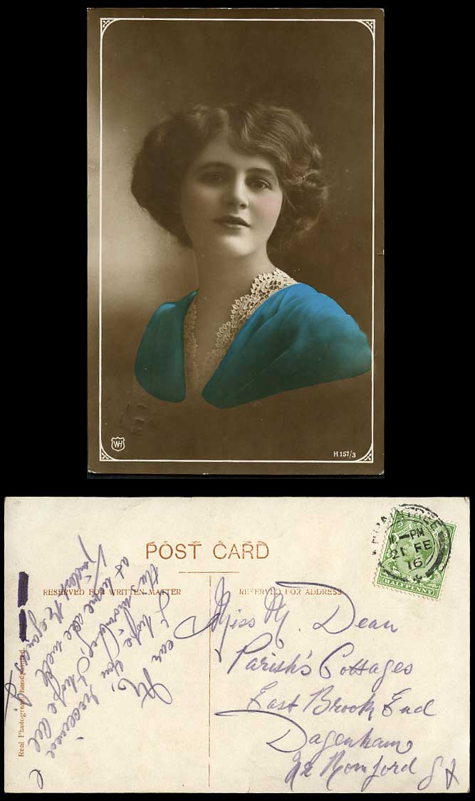 Glamour Lady Glamorous Woman 1916 Old Real Photo Hand Tinted Postcard WH H157/3