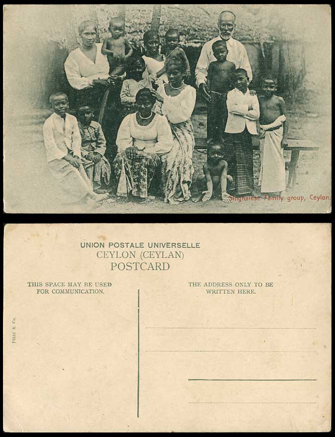 Ceylon Old Postcard SINGHALESE SINHALESE FAMILY GROUP Boys Babies Women Children