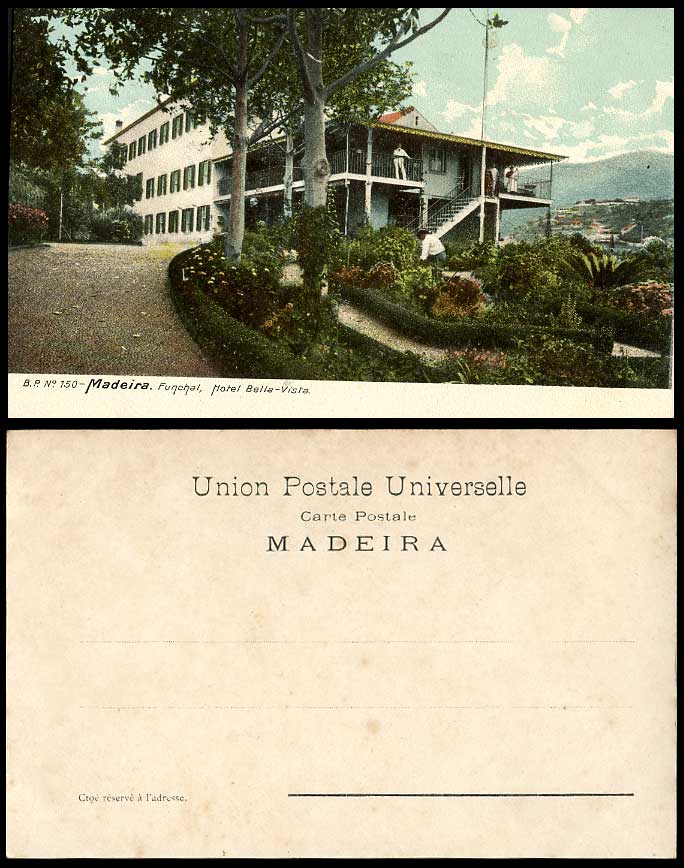 Portugal Old Postcard MADEIRA Funchal HOTEL Bella-Vista, Gardener at Work Stairs