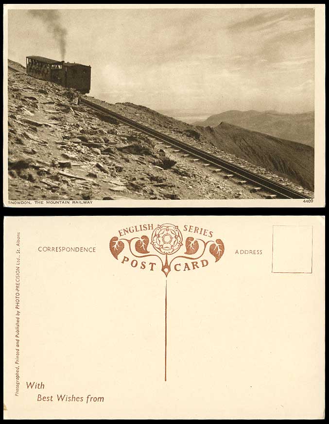 Snowdon, The Mountain Railway, Steam Train Railroads English Series Old Postcard