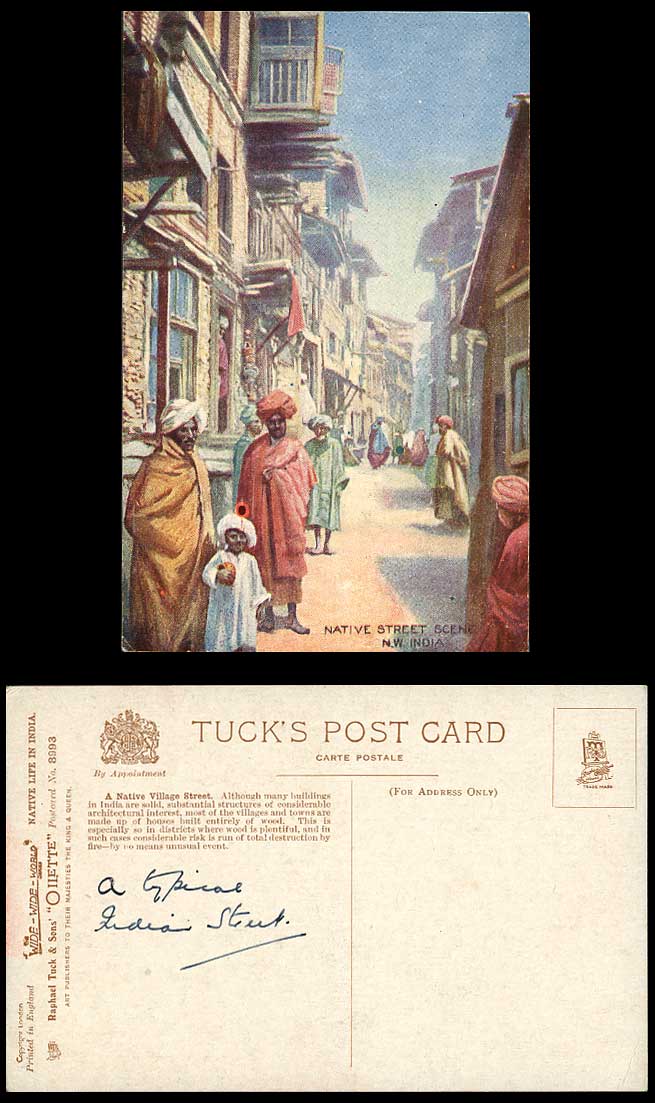 India N.W. Old Tuck's Oilette Postcard Native Street Scene Men, Art Artist Drawn
