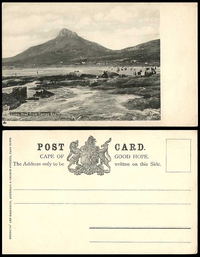 South Africa, Lions Head from Camps Bay, Mountains Beach Coast Old U.B. Postcard