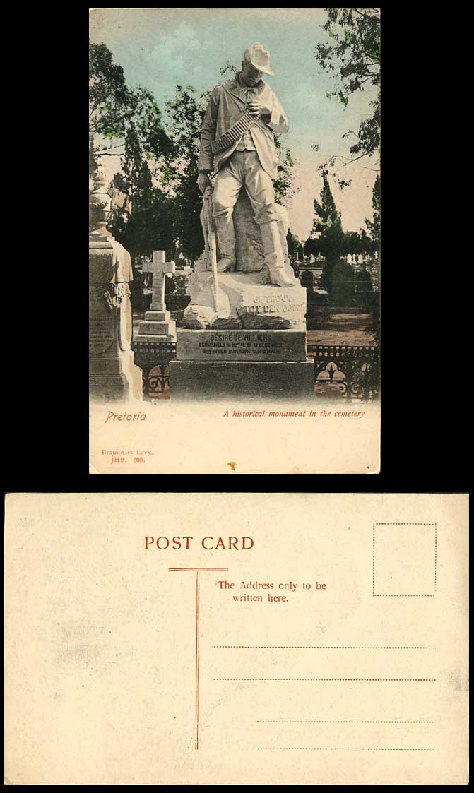 South Africa Pretoria A Historical Monument in Cemetery Old Hand Tinted Postcard
