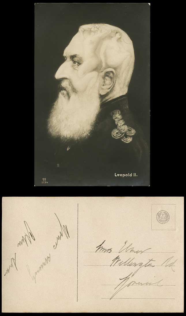 Novelty Drawing Women Ladies, Head of Leopold II Belgium Old Real Photo Postcard