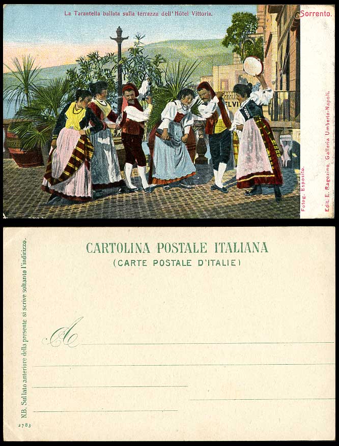 Italy Old Postcard Sorrento La Tarantella Ballata Terrace Hotel Vittoria Dancers