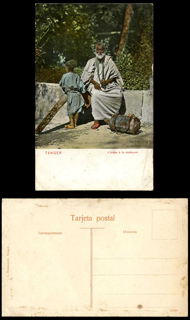 Morocco Old Colour Postcard Tanger Snake An Arab Man's Neck Arabe a la Couleuvre