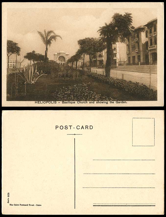 Egypt Old Postcard Heliopolis Basilique Church and Showing The Garden, Aloe Vera