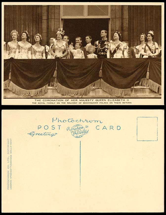 Queen Elizabeth II Coronation Royal Family Balcony BuckinghamPalace Old Postcard