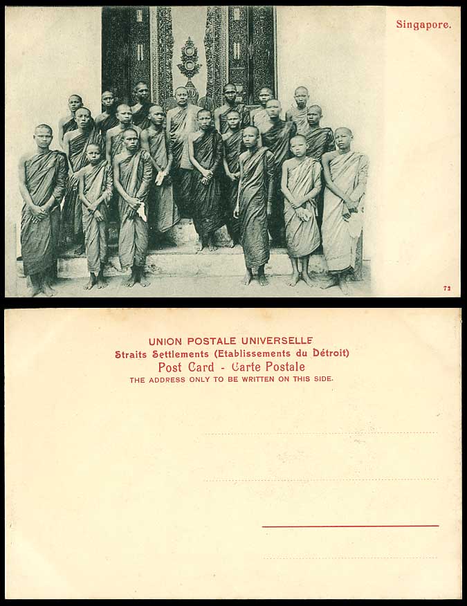 Singapore Old Postcard Native Buddhist Monks, Temple, Straits Settlements Malaya