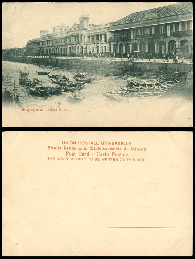 Singapore Old Postcard COLLYER QUAY Native Sampans Boats Harbour Street Scene 23