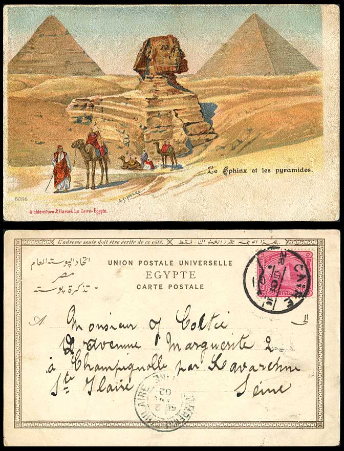 Egypt 1901 Old Postcard SPHINX PYRAMIDS Pyramides Camels AZ FRANKE Artist Signed