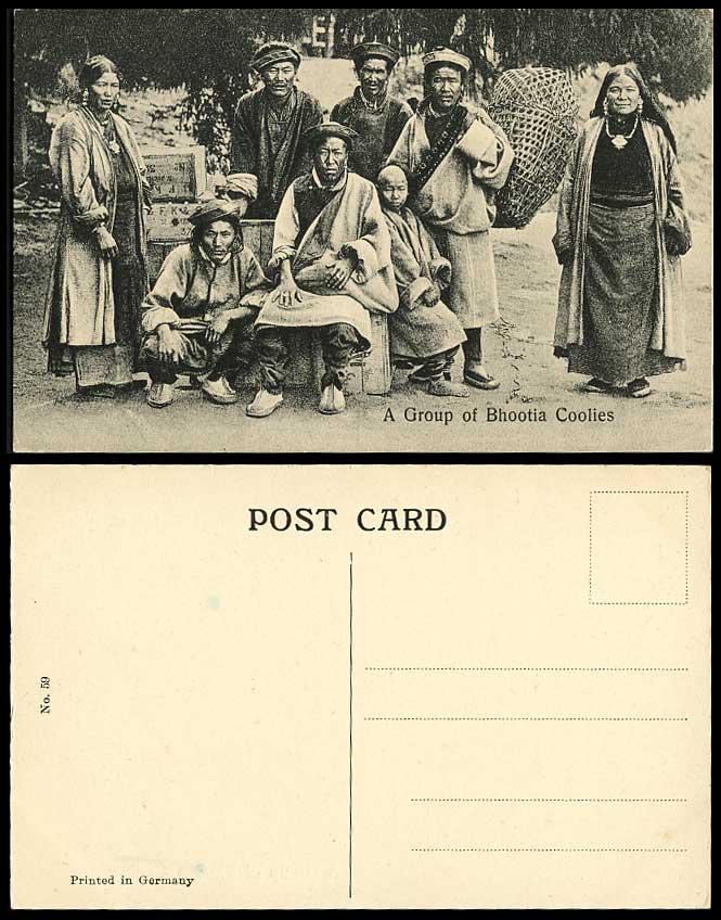 TIBET China Old Postcard A Group of BHUTIA Coolies Bhootia Tibetan Women Men Boy