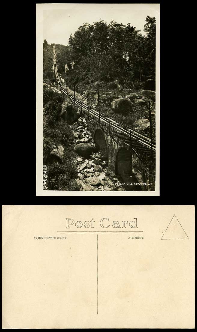 Penang Hill Railway Bridge Train Mts Old Real Photo Postcard Straits Settlements