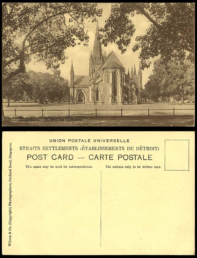 Singapore Old Postcard Saint St. Andrews Cathedral Church Straits Settlements
