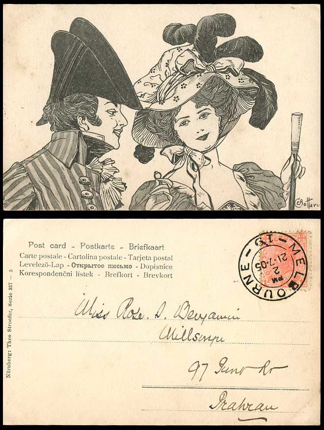 Bottaro Artist Signed Glamour Ladies Women Fashion Victoria 1d 1905 Old Postcard