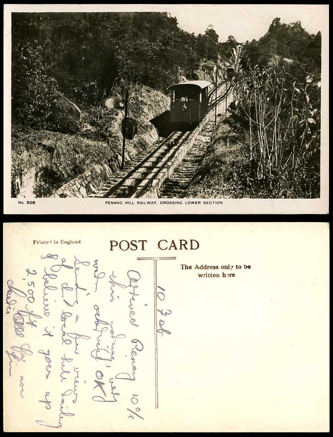Penang Hill Railway Crossing Lower Section Train Tram 1. Old Real Photo Postcard
