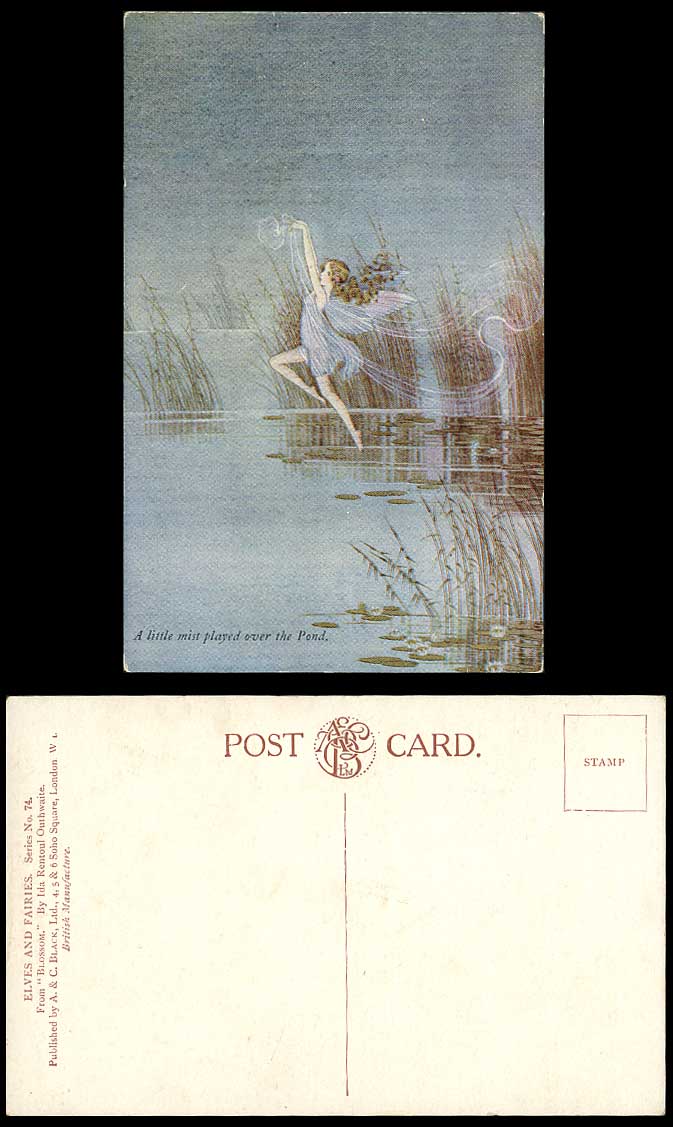 I.R. OUTHWAITE Old Postcard Fairy Girl Dancer A Little Mist Played Over Pond 74.