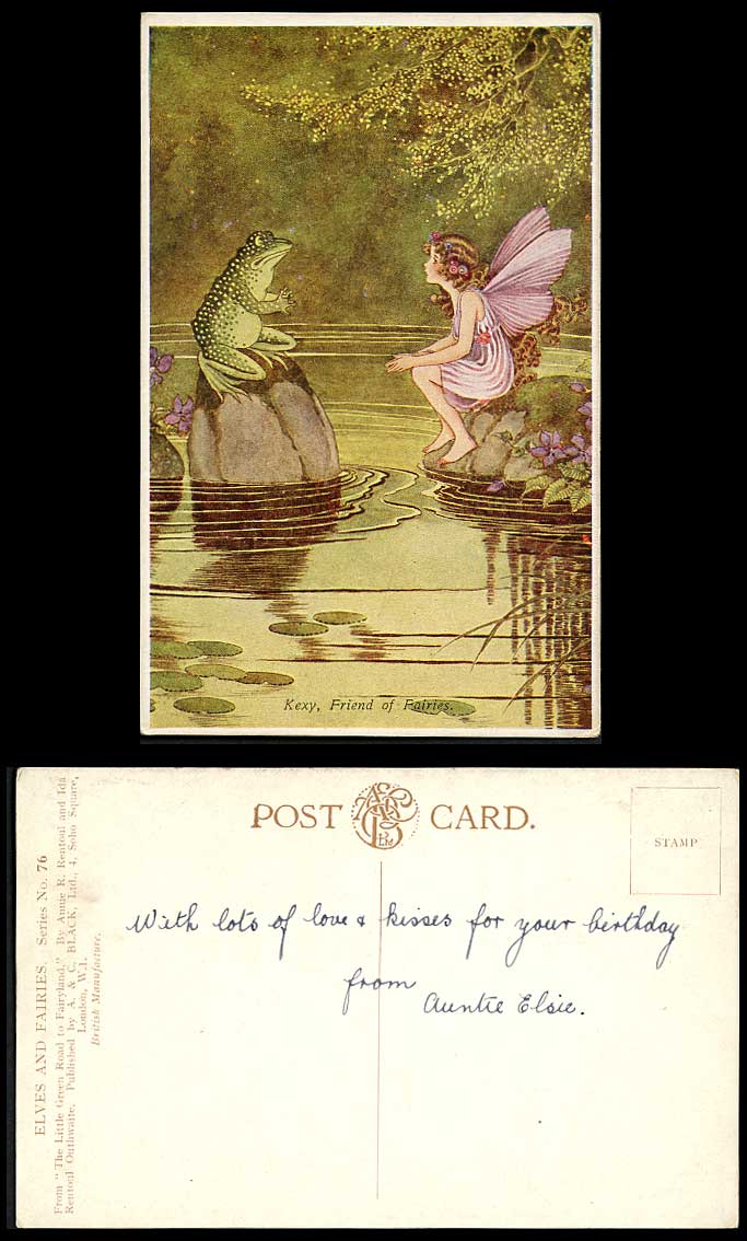 AR & IR OUTHWAITE Old Postcard FROG KEXY Friend of Fairy Green Road to Fairyland