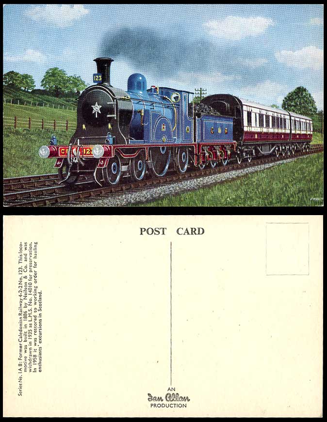 Former Caledonian Railway 4-2-2 No. 123 Locomotive Train Engine LMS Old Postcard