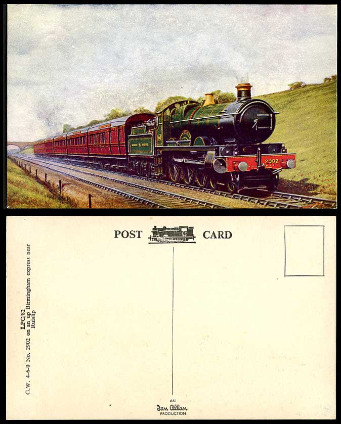 G.W. 4-6-0, 2902 Birmingham Express Ruislip Locomotive Train Engine Old Postcard
