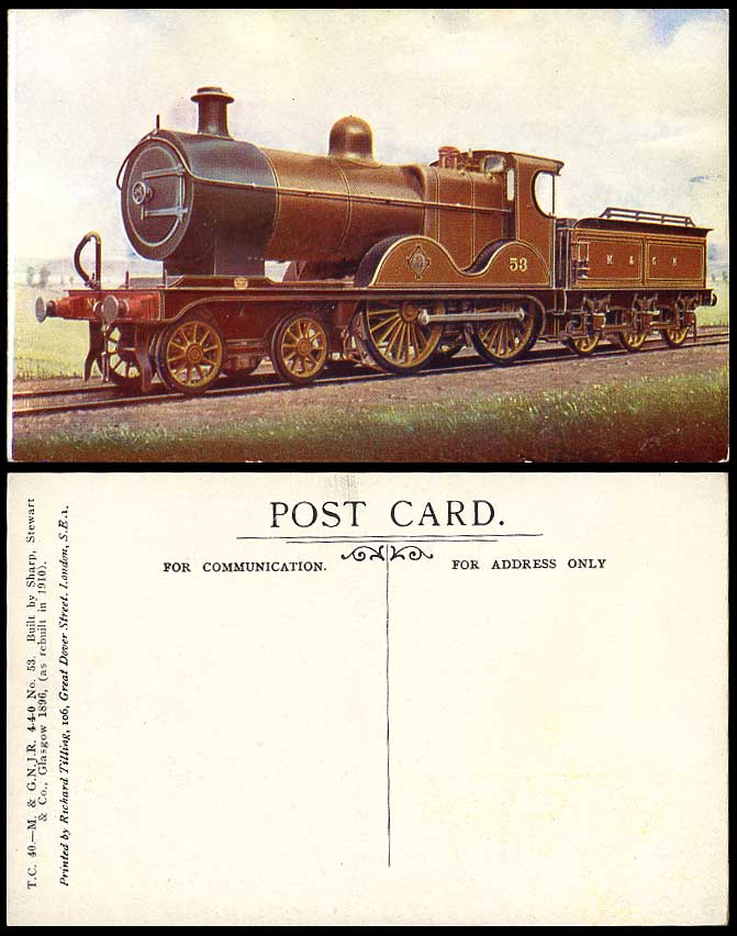 M. & G.N.J.R. 4-4-0 N.53 Locomotive Train Engine Sharp Stewart & Co Old Postcard