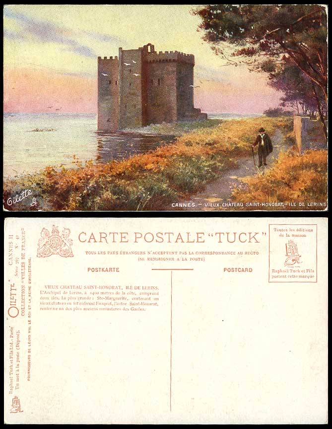 France Cannes Vieux Chateau Saint-Honorat Ile de Lerins Old Tuck's Oile Postcard