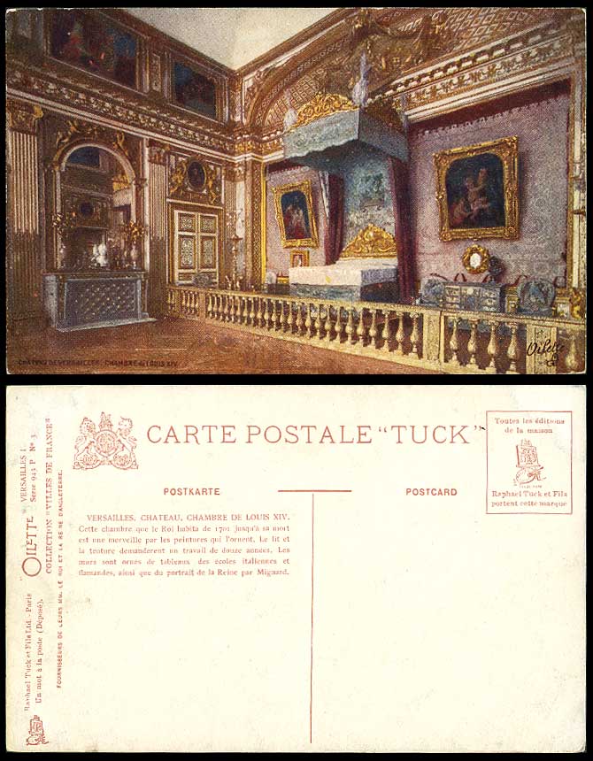 France, Chateau de Versailles - Chambre du Louis XIV Old Tuck's Oilette Postcard