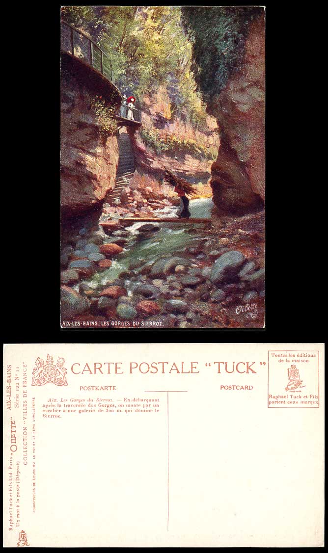 France Aix, Les Gorges du Sierroz Bridge & Staircase Old Tuck's Oilette Postcard
