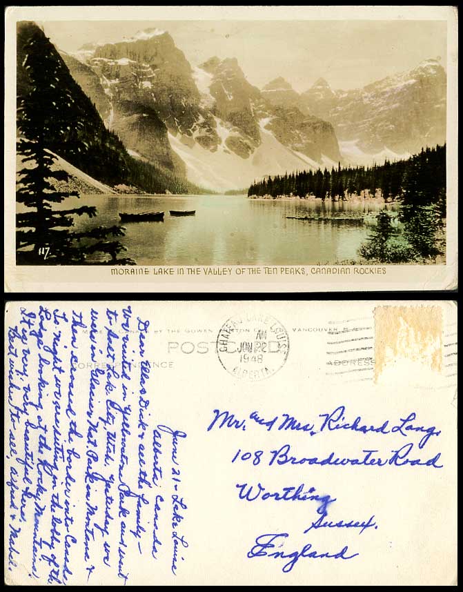 Canada Old Postcard Moraine Lake in Valley of Ten Peaks Canadian Rockies Alberta