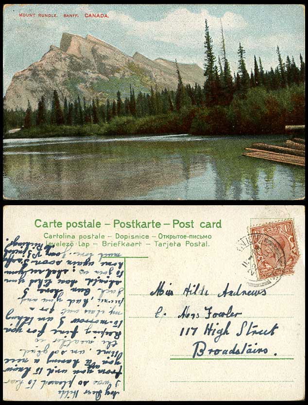 Canada 1922 Old Colour Postcard Mount Rundle, Banff, Mountains, Lake or River