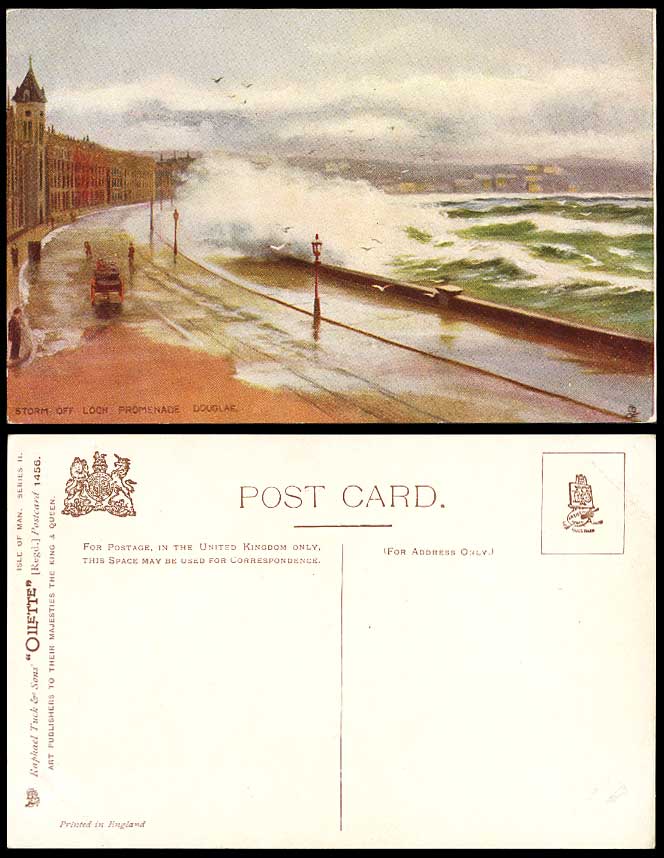 Isle of Man Old Tuck's Postcard Storm off Loch Promenade, Douglas, Rough Sea ART