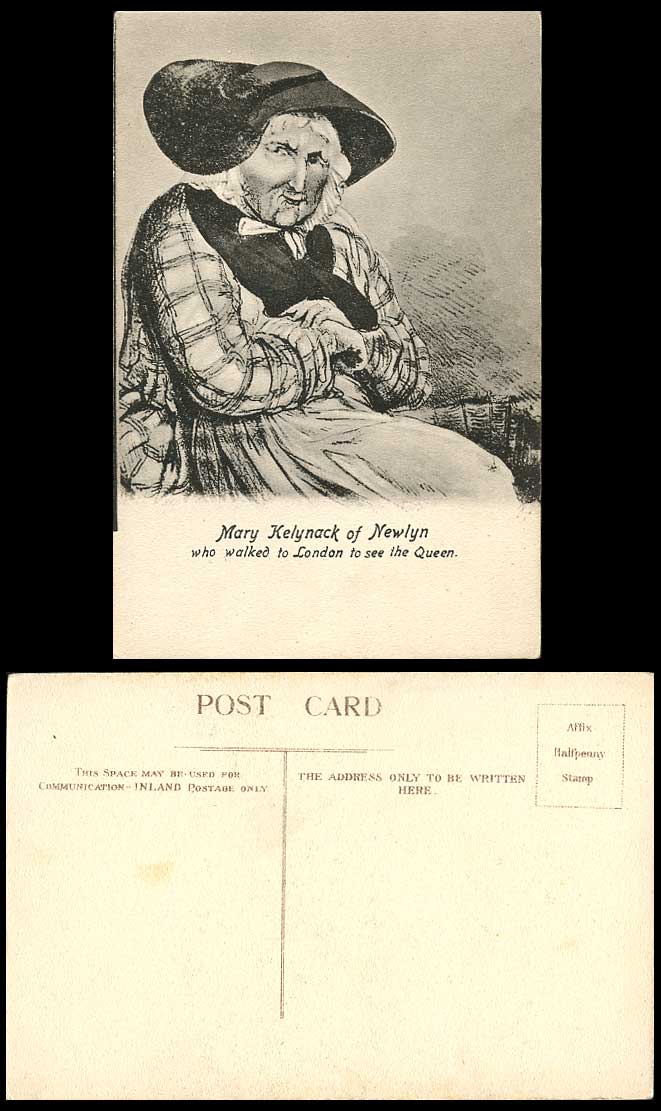 Cornwall Old Postcard Mary Kelynack of Newlyn, who Walked to London to see Queen