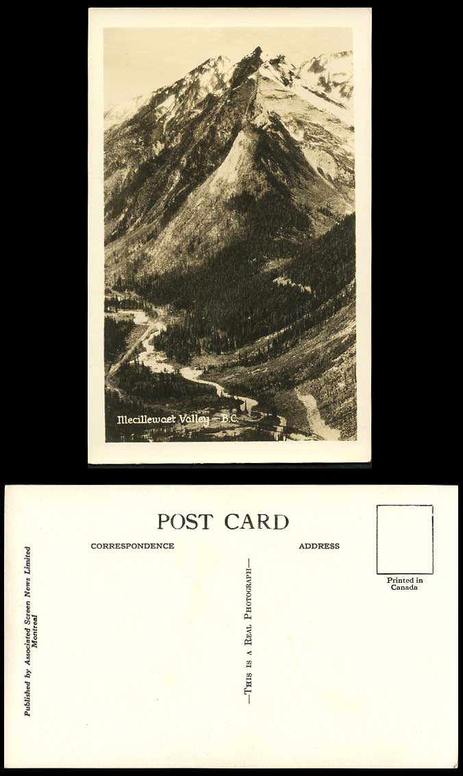 Canada Old Real Photo Postcard Illecillewaet Valley B.C. Glacier Snowy Mountains