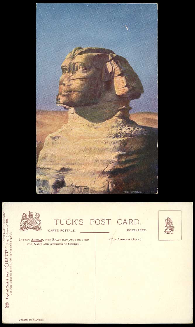 Egypt Old Tuck's Oilette Postcard Cairo THE SPHINX, GIZA Desert Art Artist Drawn