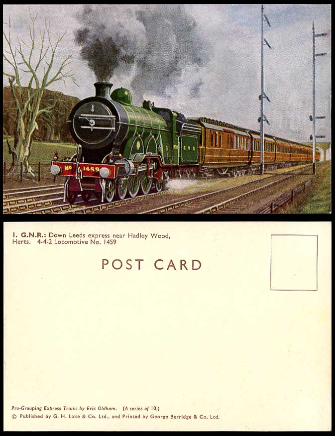 I.G.N.R. Down Leeds Express nr. Hadley Wood Locomotive Train Engine Old Postcard