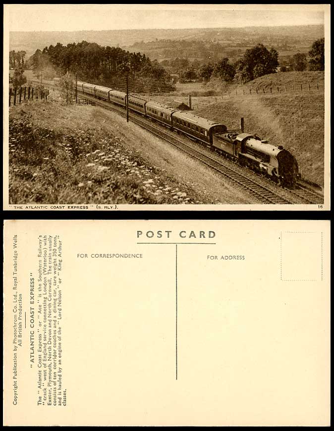 Atlantic Coast Express Ace Locomotive Train Engine Southern Railway Old Postcard