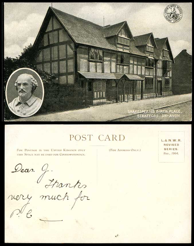 Stratford Shakespeares Birthplace London & North Western Railway Co Old Postcard