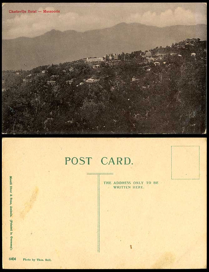 India Old Postcard Charleville Hotel Mussoorie Hill Mountains Photo by Thos Bell